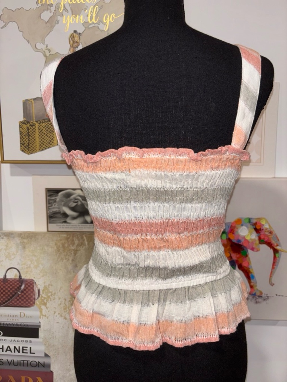 By Together Striped Ruffle Knit Tank in Peach, Cream & Gray - Picture 2 of 3